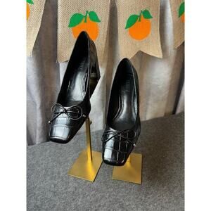 SCHUTZ Arissa Pump Black Croc Emboss Leather Size 6.5B NWT